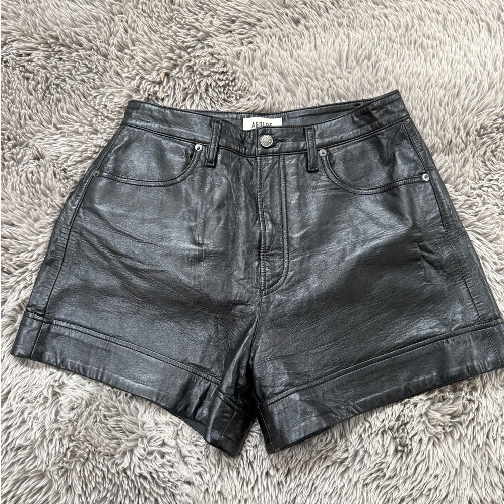 Agolde Women's High Waist Black Leather Shorts